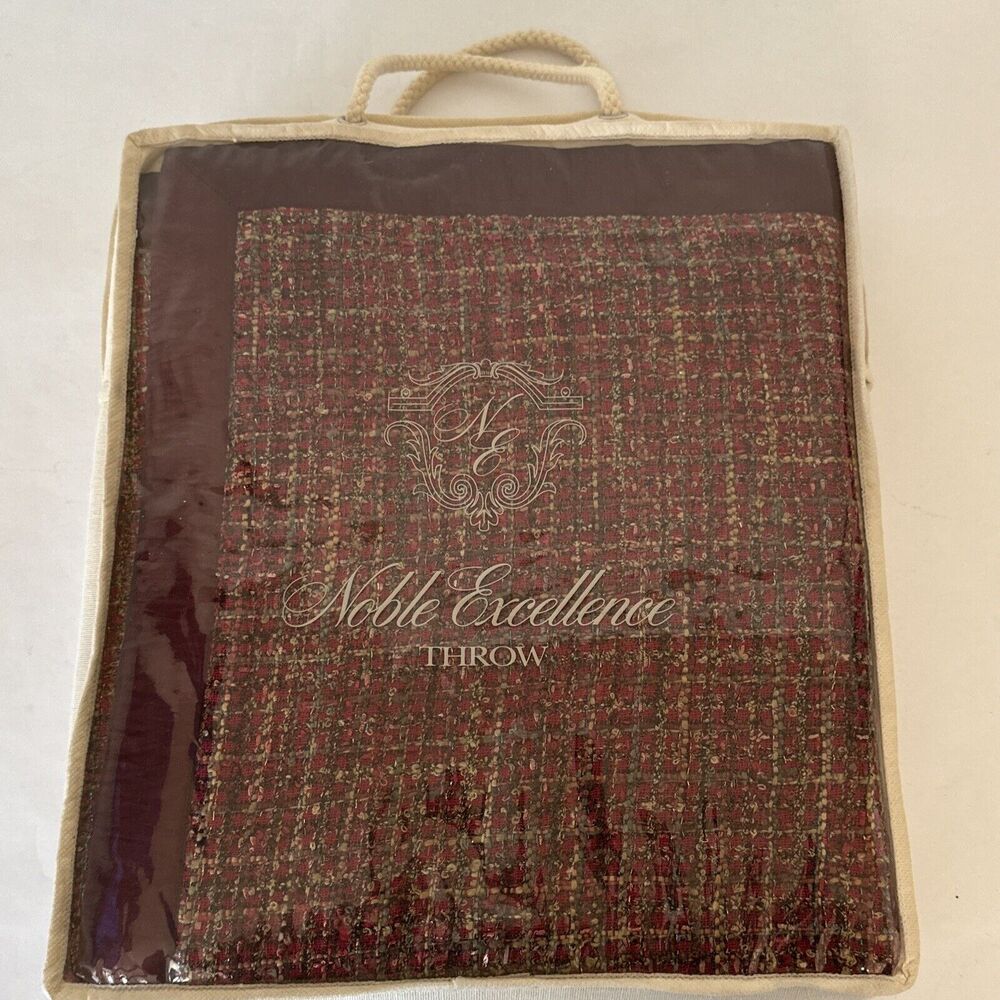 Noble Excellence Tapestry‎ Throw Boucle Maroon Red 50”x60” NWT In Original Pkg